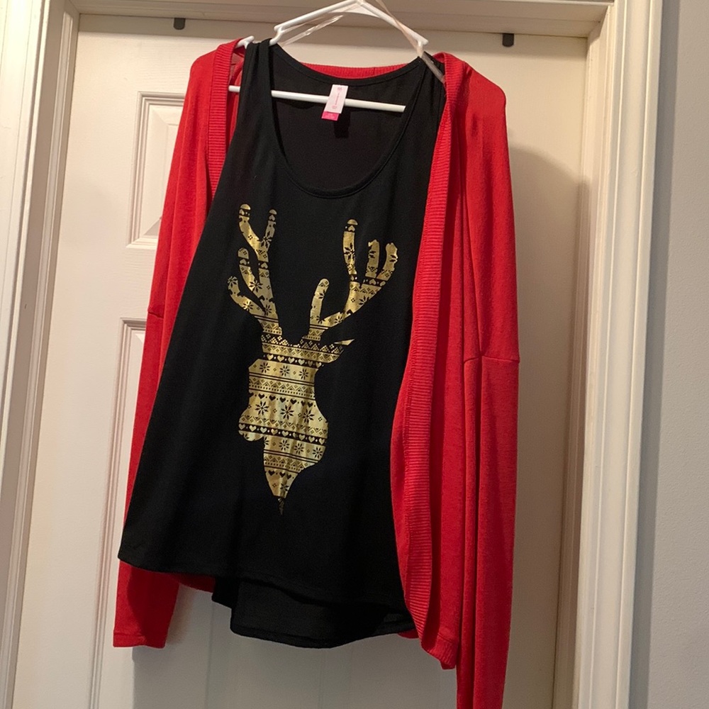 Holiday tank and red lightweight sweater